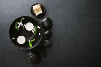 Spa accessories on dark background Spa accessories on dark background