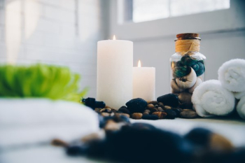 Spa Candles And Decor Near Window Spa Candles And Decor Near Window
