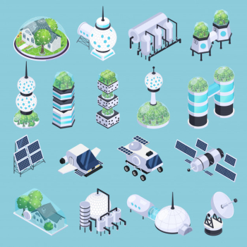 Space colony elements set Free Vector Space colony elements set Free Vector