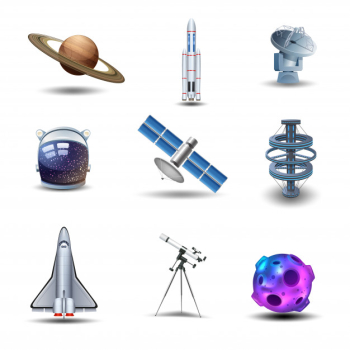 Space decorative icons set Space decorative icons set