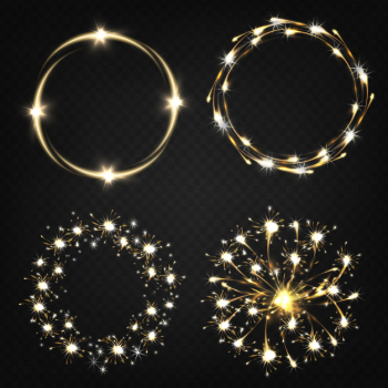 Sparklers from burning sparkler, pyrotechnics effects, magical lights moving in circle Free Vector