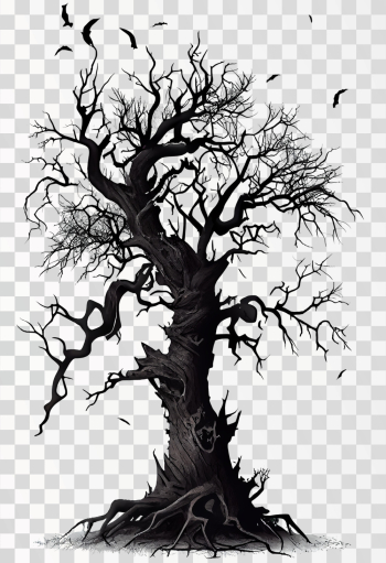 Spooky Tree PNG transparent - Black and white