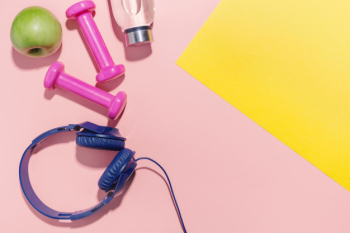 Sport flat lay background on pink Sport flat lay background on pink