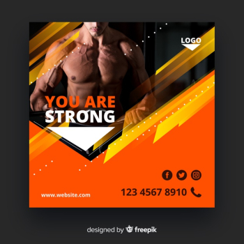 Sport square banner with photo Free Vector Sport square banner with photo Free Vector