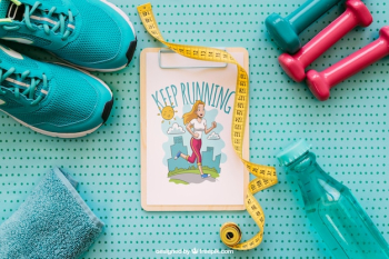 Sports mockup with clipboard and shoes Sports mockup with clipboard and shoes