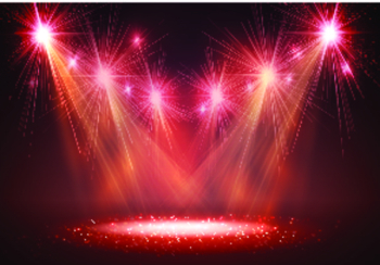 Spotlight on stage with smoke and light. Vector illustration.
