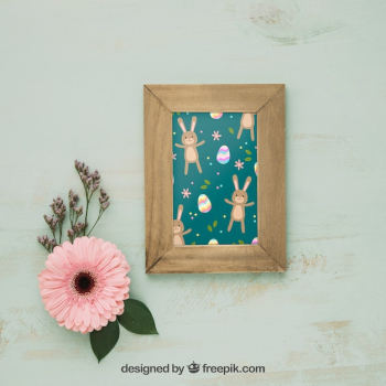 Spring concept mockup with wooden frame