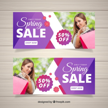 Spring sale banners with abstract shapes