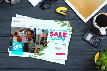 Spring sale flyer mock-up with photo Free Vector