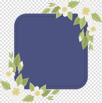 Square blue frame and white flowers illustration, Paper Floral design Flower, White flowers decorate the title box transparent background PNG clipart