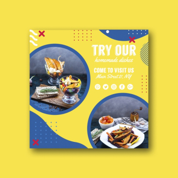 Square card template for restaurant in memphis style Free Psd Square card template for restaurant in memphis style Free Psd