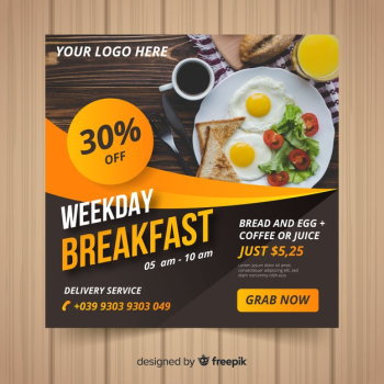 Square food banner with photo Square food banner with photo