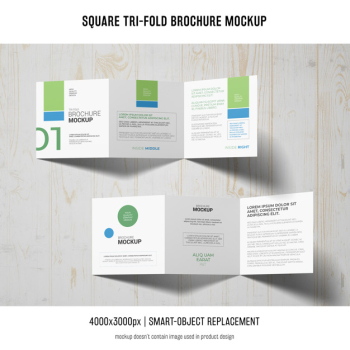 Square tri-fold brochure mockup Free Psd