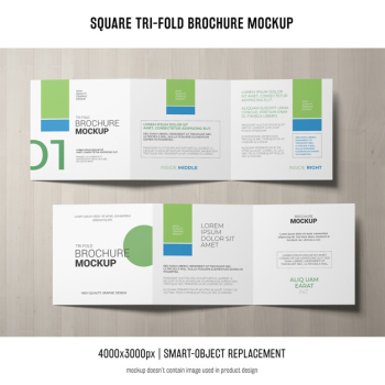 Square tri-fold brochure mockup Free Psd