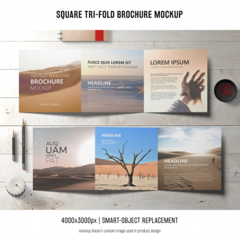 Square tri-fold brochure mockup Free Psd