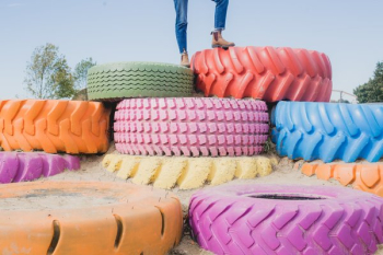 Standing On Colorful Painted Tires Standing On Colorful Painted Tires