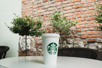 Starbucks Disposable Cup on Tabletop Starbucks Disposable Cup on Tabletop