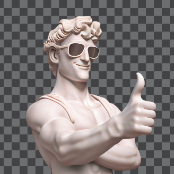 Statue thumb up PNG transparent, wearing a modern sunglasses