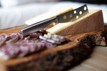 Steel Knife on Chopping Board Steel Knife on Chopping Board