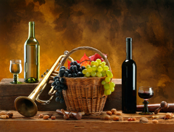 Still life with wines and trumpet Still life with wines and trumpet