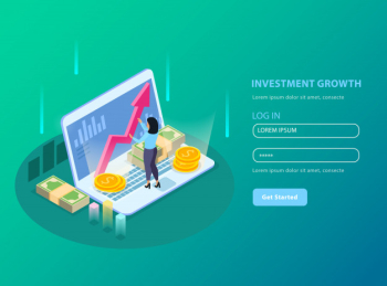 Stock exchange isometric  with investment growth headline and registration form illustration Free Vector