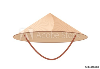 Straw Asian conical or rice hat with strap isolated on white background Straw Asian conical or rice hat with strap isolated on white background