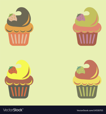 Strawberry buttercream frosting cupcake set vector image Strawberry buttercream frosting cupcake set vector image