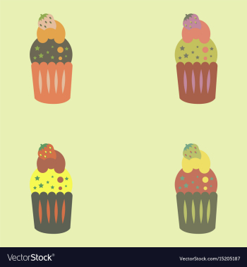 Strawberry buttercream frosting cupcake set vector image Strawberry buttercream frosting cupcake set vector image