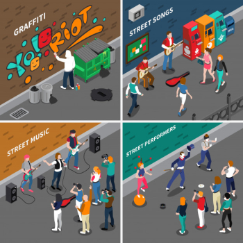 Street artists isometric compositions Free Vector Street artists isometric compositions Free Vector