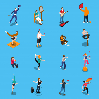 Street artists isometric set Free Vector Street artists isometric set Free Vector