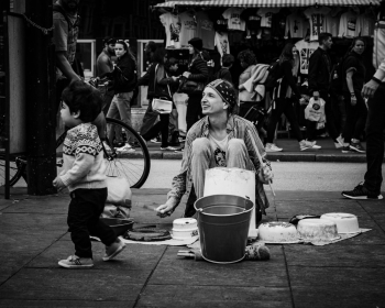 Street Performer on Sidewalk Street Performer on Sidewalk