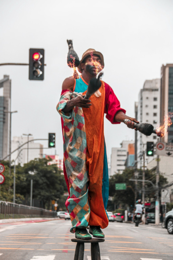 Street Performer Standing on a Stool Street Performer Standing on a Stool