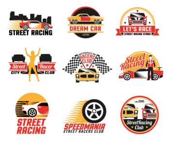Street racing logo emblems icons set Street racing logo emblems icons set