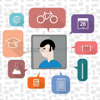 Student with education icons Student with education icons