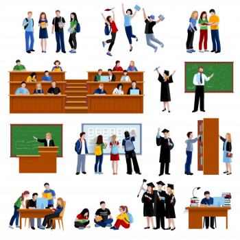 Students at the university in library in auditorium Students at the university in library in auditorium