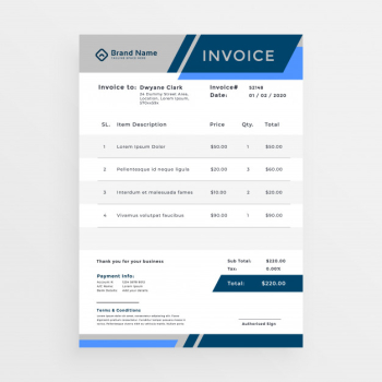Stylish blue business invoice template design Free Vector