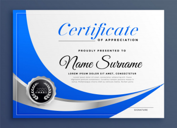 Stylish blue certificate template with wavy shape Free Vector Stylish blue certificate template with wavy shape Free Vector