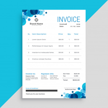 Stylish blue circles business invoice template Free Vector