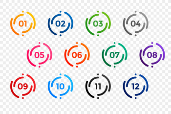 Stylish one to twelve bullet points number set Free Vector Stylish one to twelve bullet points number set Free Vector