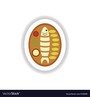 Stylish paper sticker grilled fish on a plate vector image Stylish paper sticker grilled fish on a plate vector image