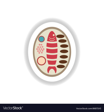 Stylish paper sticker grilled fish on a plate vector image Stylish paper sticker grilled fish on a plate vector image