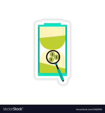 Stylish sticker on paper hourglass and coins vector image Stylish sticker on paper hourglass and coins vector image