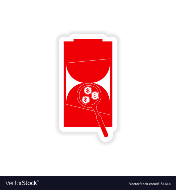 Stylish sticker on paper hourglass and coins vector image Stylish sticker on paper hourglass and coins vector image