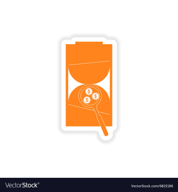 Stylish sticker on paper hourglass and coins vector image Stylish sticker on paper hourglass and coins vector image