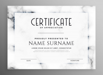 Stylish white certificate with marble texture Free Vector