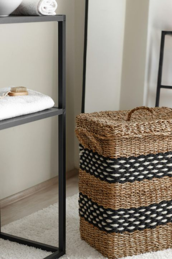 Stylish Wicker Storage Basket with Black Stripes Stylish Wicker Storage Basket with Black Stripes