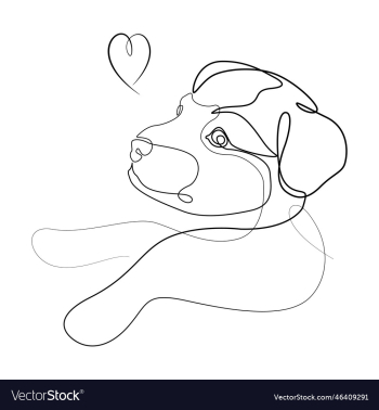 stylized puppy and heart line drawing stylized puppy and heart line drawing
