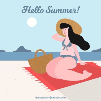 Summer background with girl sunbathing