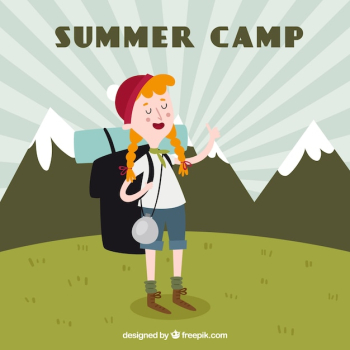Summer camp background with happy girl Summer camp background with happy girl