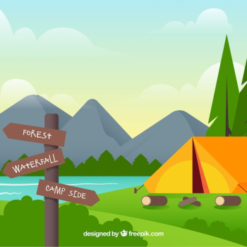 Summer camp background with orange tent Summer camp background with orange tent